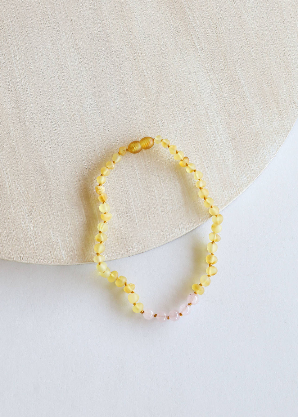 Kids: Raw Honey Amber + Rose Quartz || Necklace