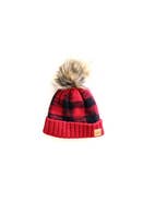 Red Plaid Kids Hat with Pom