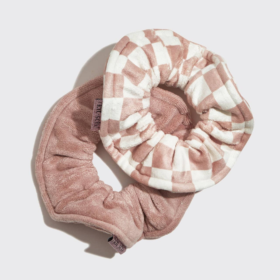 Microfiber Quick-Dry Towel Scrunchie 2PC- Terracotta Checker | petite shops